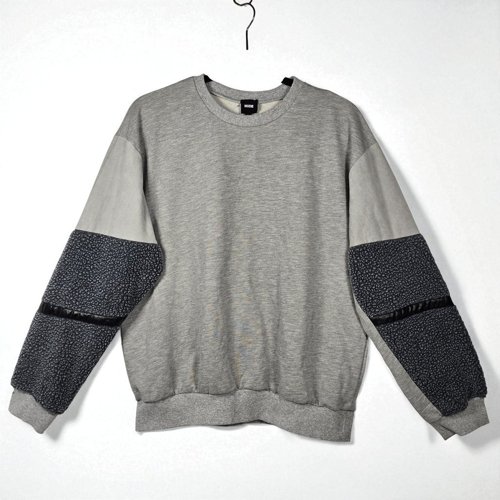 NUDE Apparel Co‎ Gray Pullover Sweatshirt Woman Large Contrast Texture Sleeves